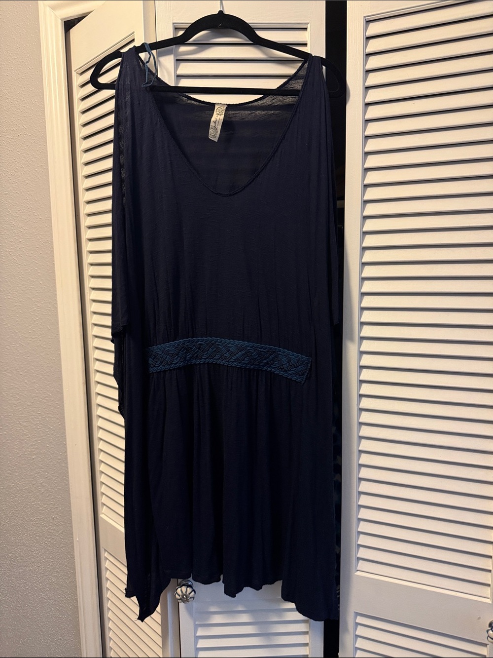 Free People Navy Sleeveless Tunic with Braided Waist Detail